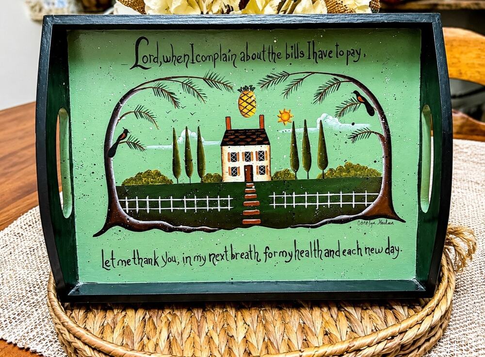 Folk Art Green House serving tray